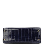 Hermes Kelly Sellier 28 Bleu Encre Shiny Alligator Gold Hardware