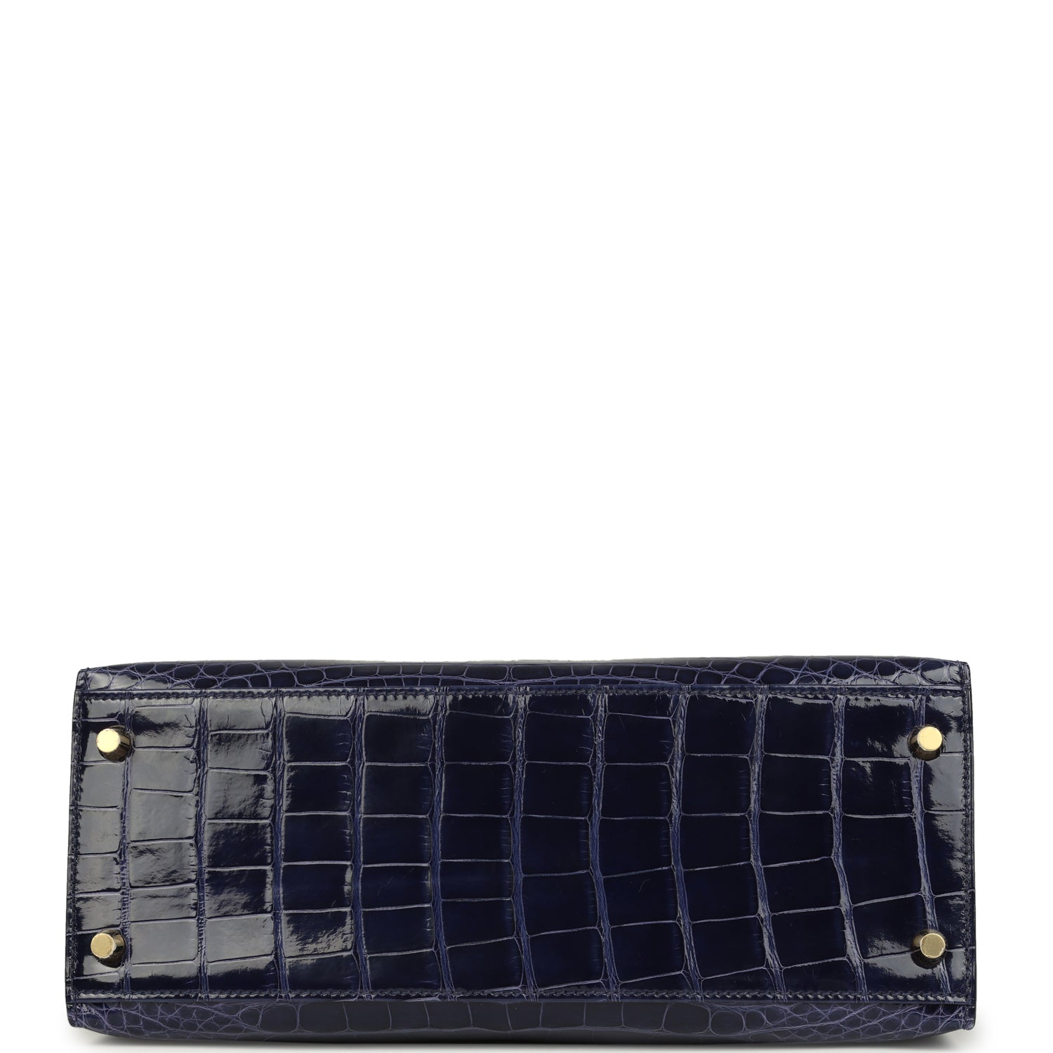 Hermes Kelly Sellier 28 Bleu Encre Shiny Alligator Gold Hardware