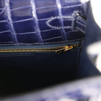 Hermes Kelly Sellier 28 Bleu Encre Shiny Alligator Gold Hardware