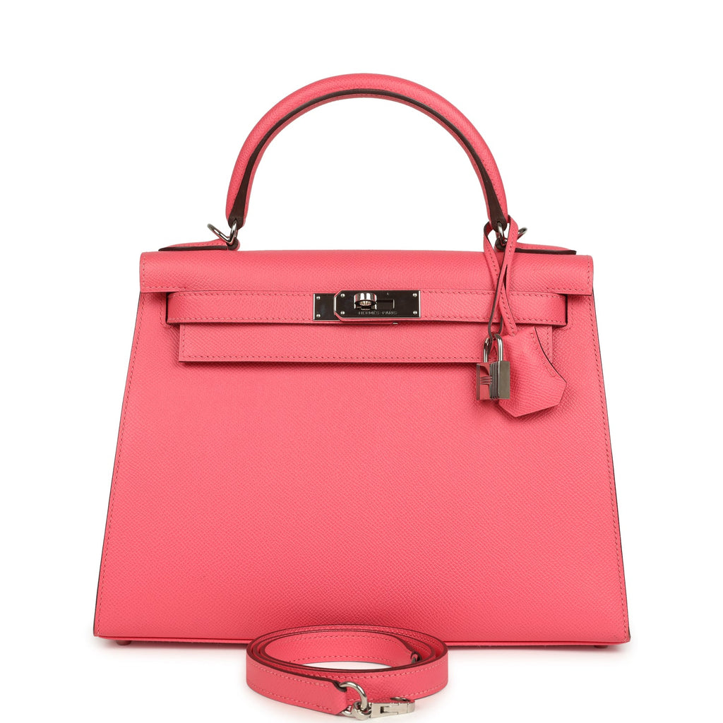Hermes Kelly Sellier 28 Rose Azalee Epsom Palladium Hardware
