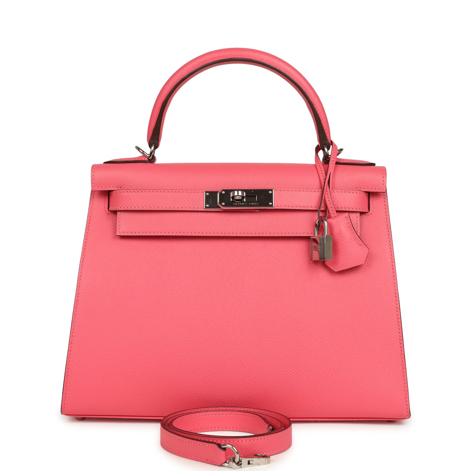 Hermes Kelly Sellier 28 Rose Azalee Epsom Palladium Hardware
