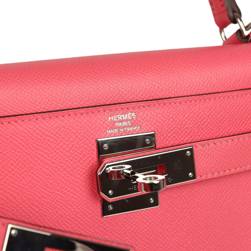 Hermes Kelly Sellier 28 Rose Azalee Epsom Palladium Hardware