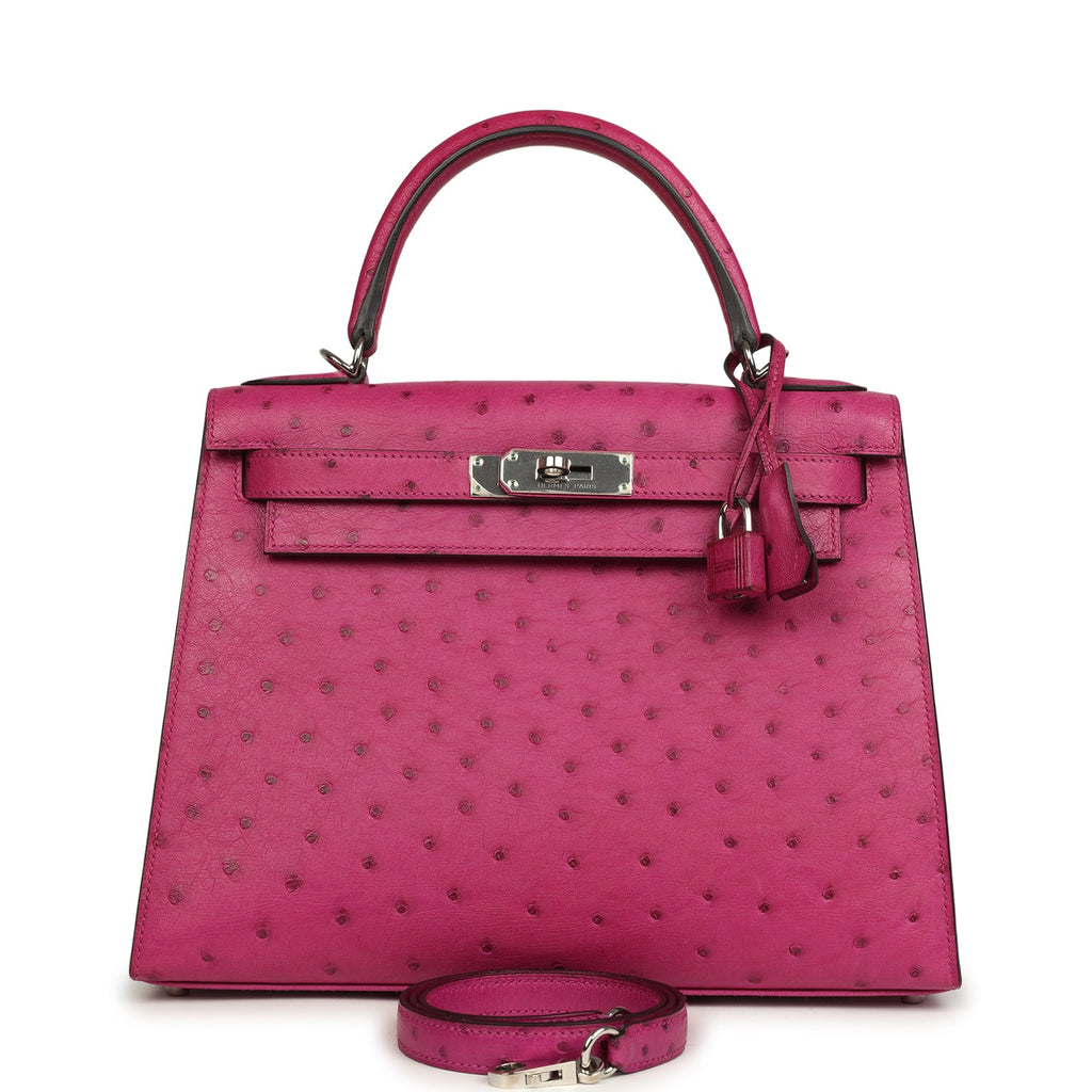 Hermes Kelly Sellier 28 Rose Poupre Ostrich Palladium Hardware