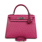 Hermes Kelly Sellier 28 Rose Poupre Ostrich Palladium Hardware