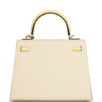 Hermes Special Order (HSS) Kelly Sellier 25 Craie and Jaune Poussin Epsom Gold Hardware
