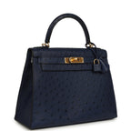 Hermes Kelly Sellier 28 Bleu Iris Ostrich Gold Hardware