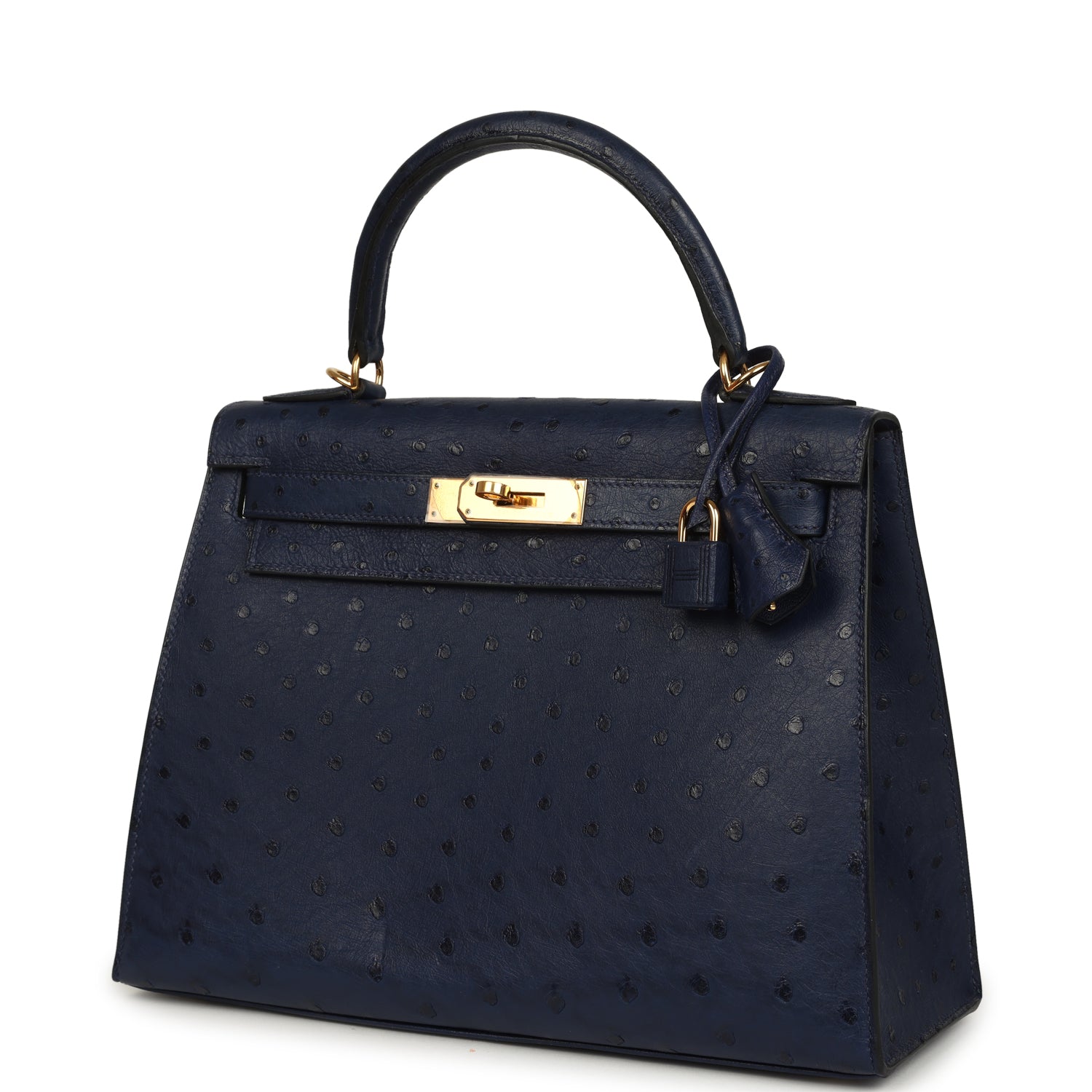 Hermes Kelly Sellier 28 Bleu Iris Ostrich Gold Hardware