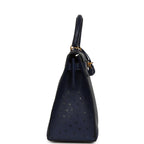 Hermes Kelly Sellier 28 Bleu Iris Ostrich Gold Hardware