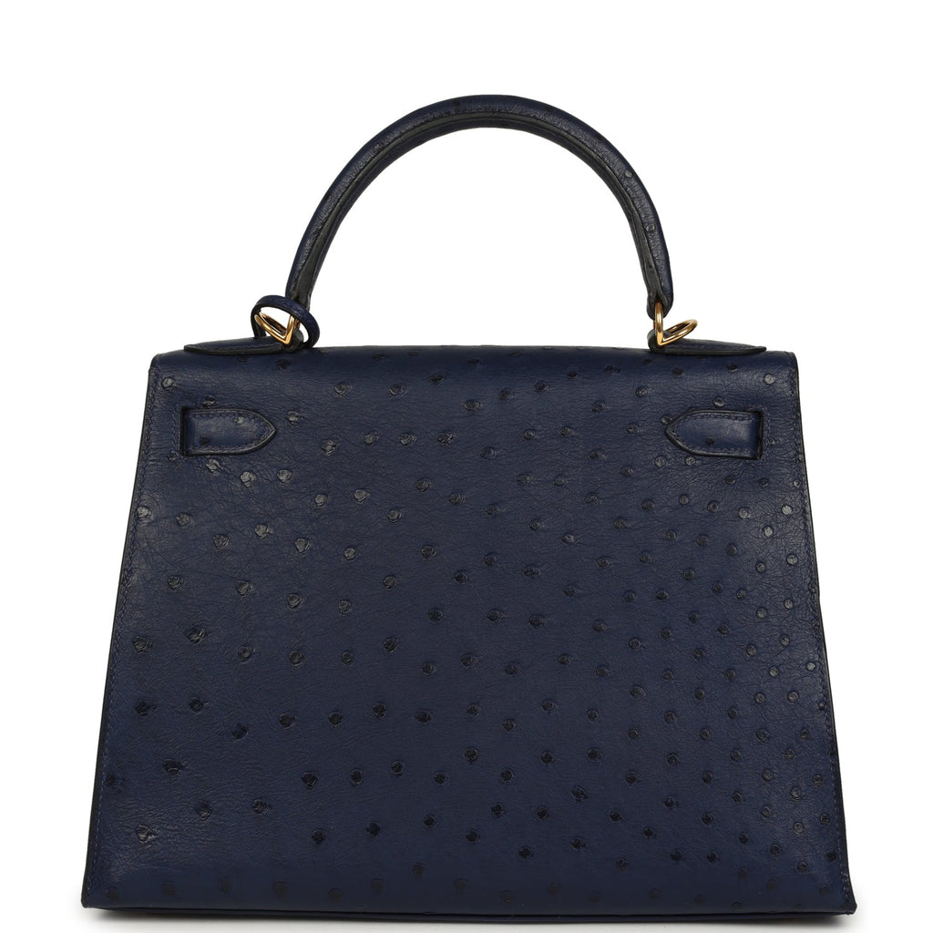 Hermes Kelly Sellier 28 Bleu Iris Ostrich Gold Hardware