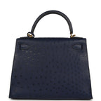 Hermes Kelly Sellier 28 Bleu Iris Ostrich Gold Hardware