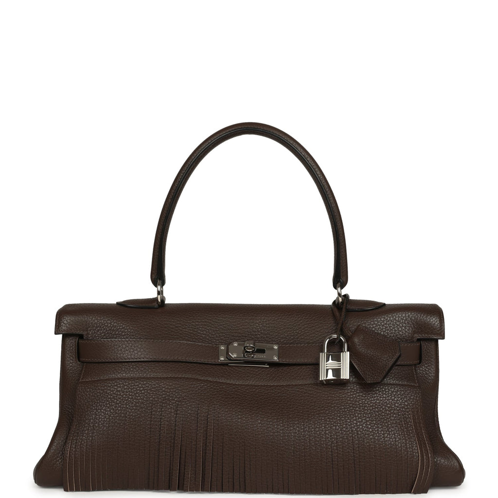 Vintage Hermes Fringe Shoulder Kelly 42 JPG Chocolat Clemence Palladium Hardware