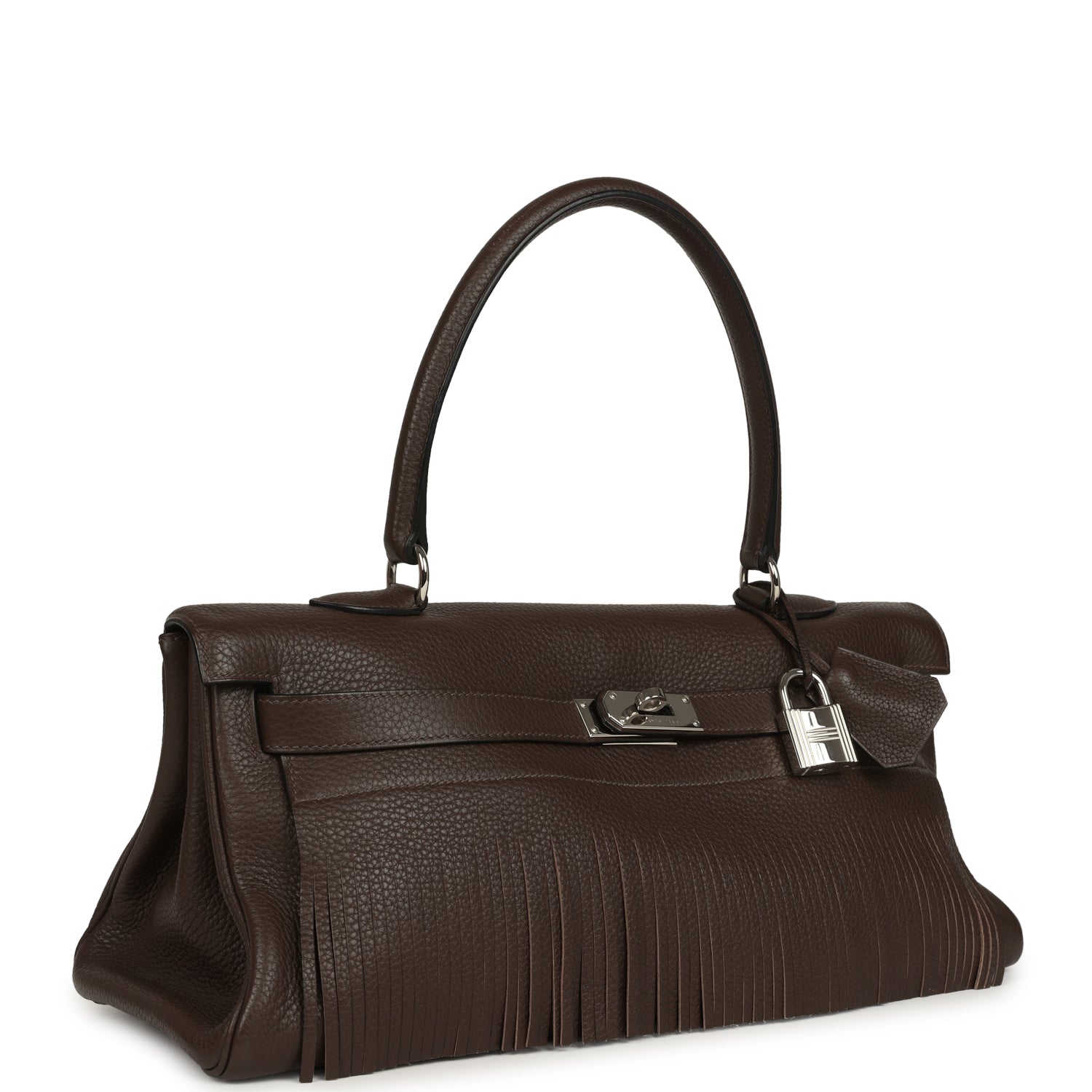 Vintage Hermes Fringe Shoulder Kelly 42 JPG Chocolat Clemence Palladium Hardware