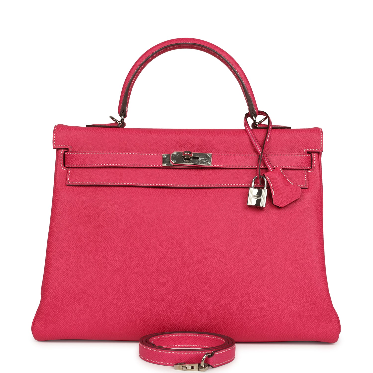 Hermes Candy Kelly Retourne 35 Rose Tyrien Epsom Palladium Hardware