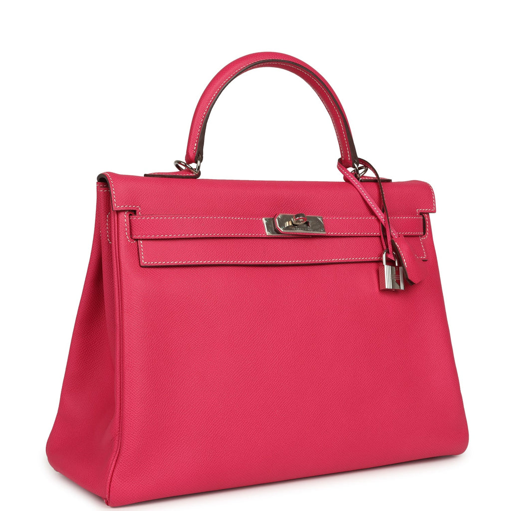 Hermes Candy Kelly Retourne 35 Rose Tyrien Epsom Palladium Hardware