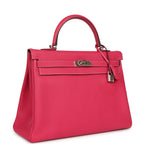 Hermes Candy Kelly Retourne 35 Rose Tyrien Epsom Palladium Hardware