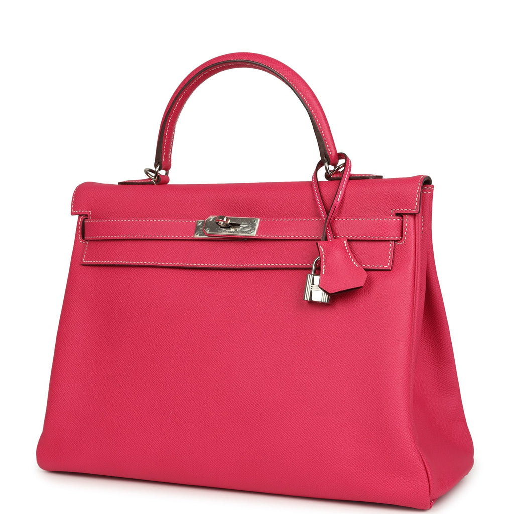 Hermes Candy Kelly Retourne 35 Rose Tyrien Epsom Palladium Hardware
