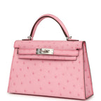 Hermes Kelly Sellier 20 Bubblegum Ostrich Palladium Hardware