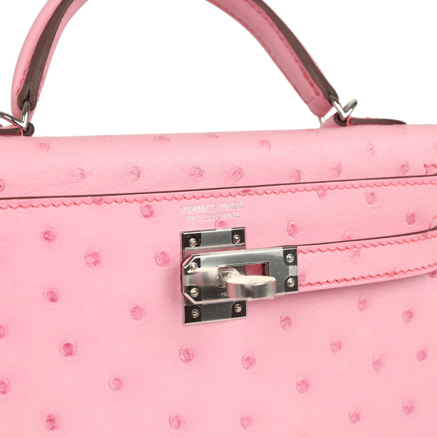 Hermes Kelly Sellier 20 Bubblegum Ostrich Palladium Hardware