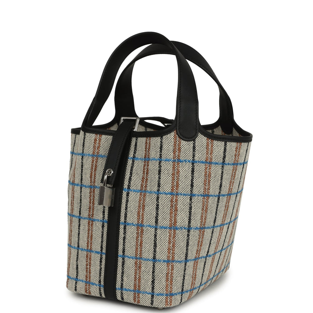 Hermes Picotin Lock 18 Black Swift and Ecru, Bleu, Black and Fauve Toile H Canvas Palladium Hardware