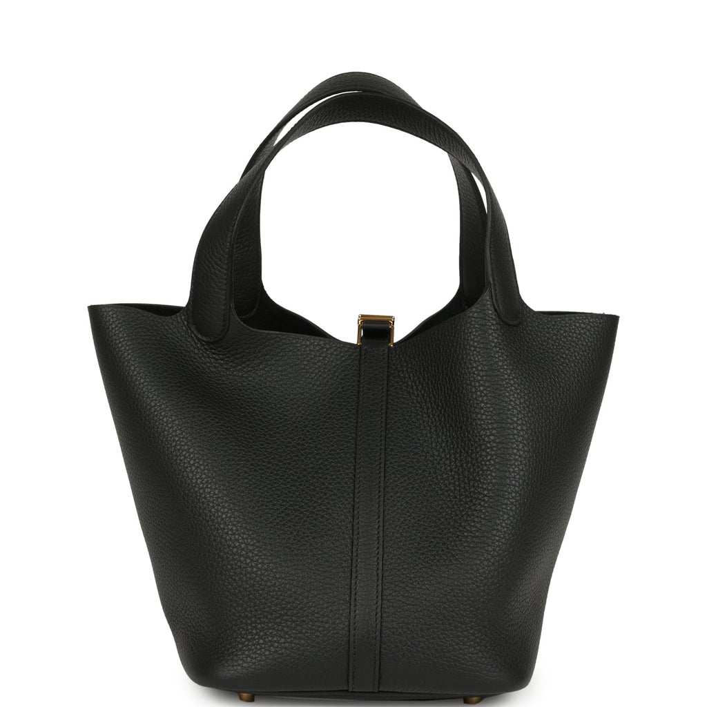 Hermes Picotin Lock 22 Black Clemence Gold Hardware