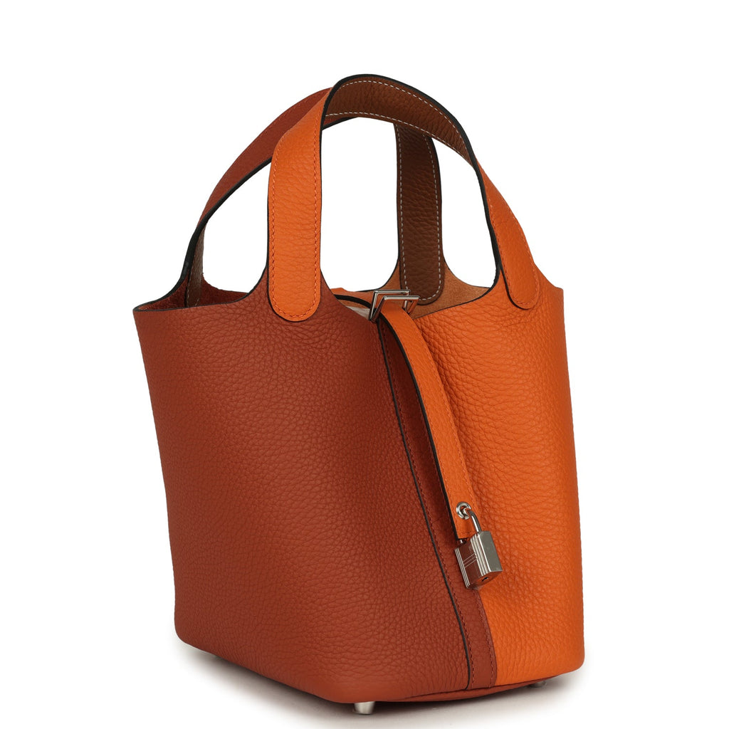 Hermes Picotin Lock 18 Casaque Orange, Cuivre and Gold Clemence Palladium Hardware