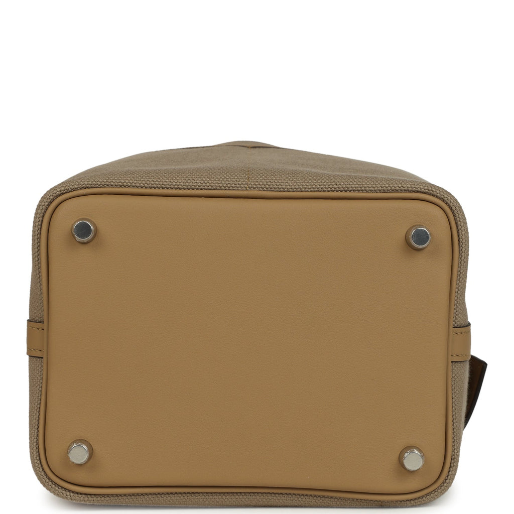 Hermes Picotin Cargo 18 Beiga Marfa Toile Canvas and Poussiere Swift Palladium Hardware