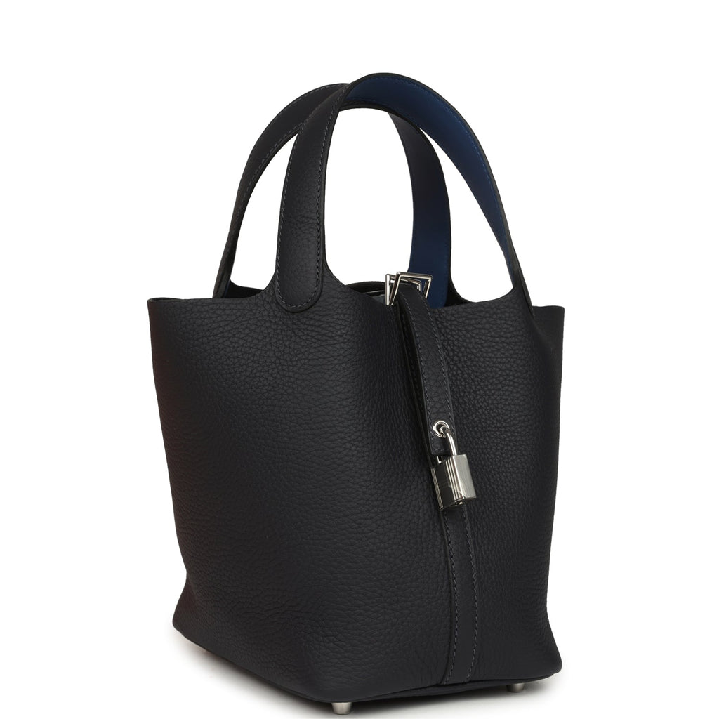 Hermes Picotin Lock Eclat 18 Bleu Nuit Clemence and Bleu France Swift Palladium Hardware