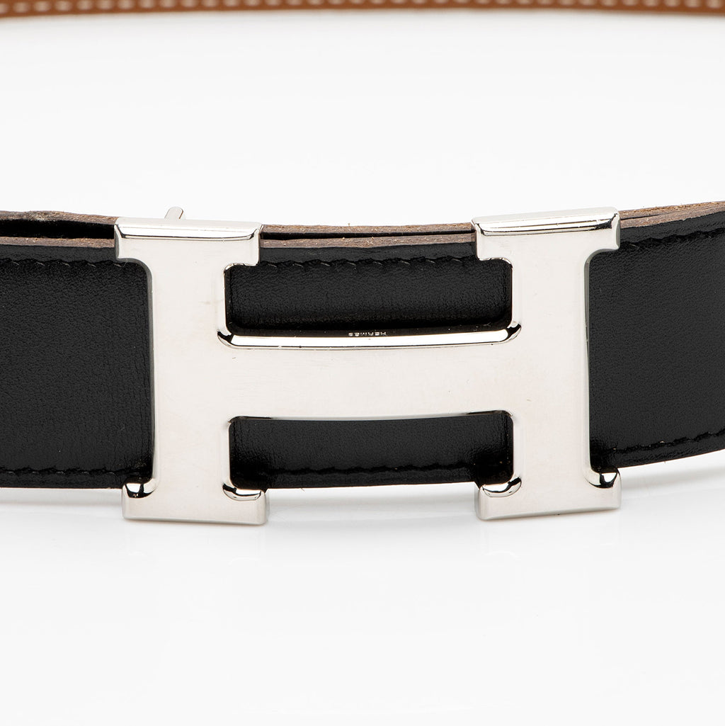 Hermes Box Calfskin Togo Leather 32mm Reversible H Belt - Size 34 / 85