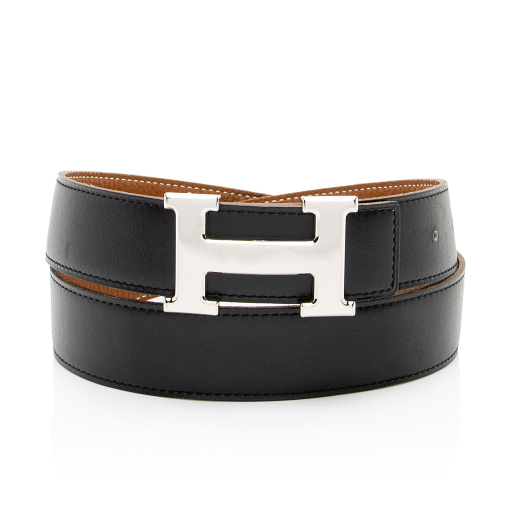 Hermes Box Calfskin Togo Leather 32mm Reversible H Belt - Size 34 / 85