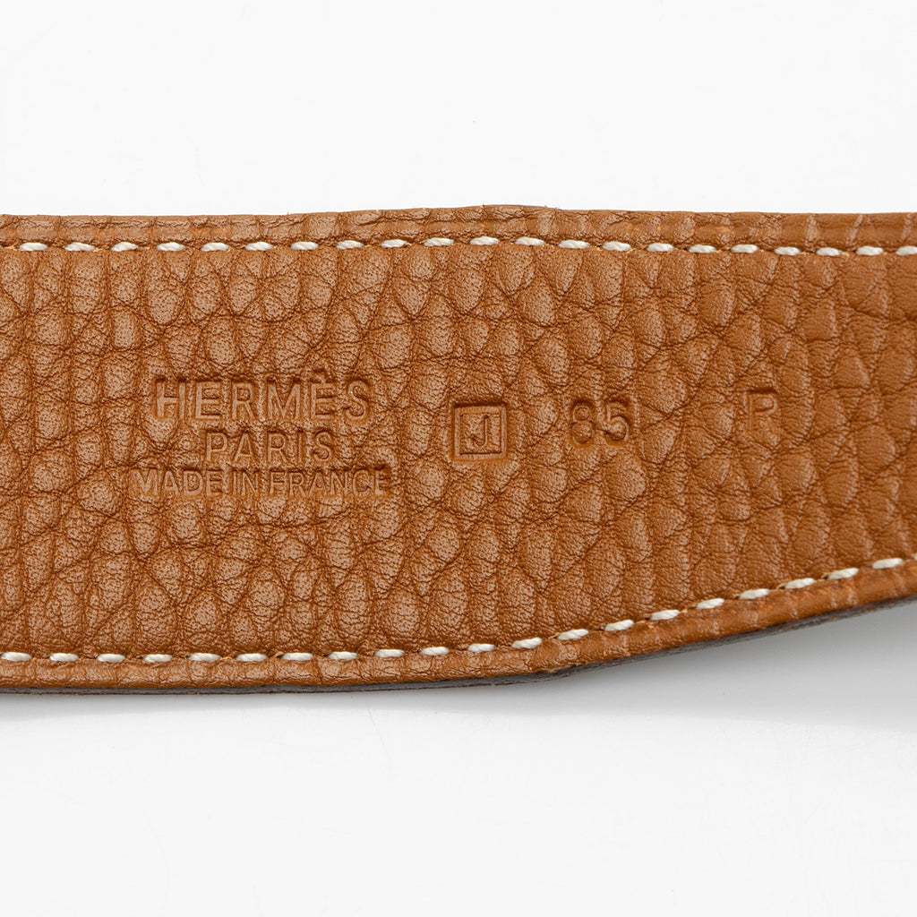 Hermes Box Calfskin Togo Leather 32mm Reversible H Belt - Size 34 / 85