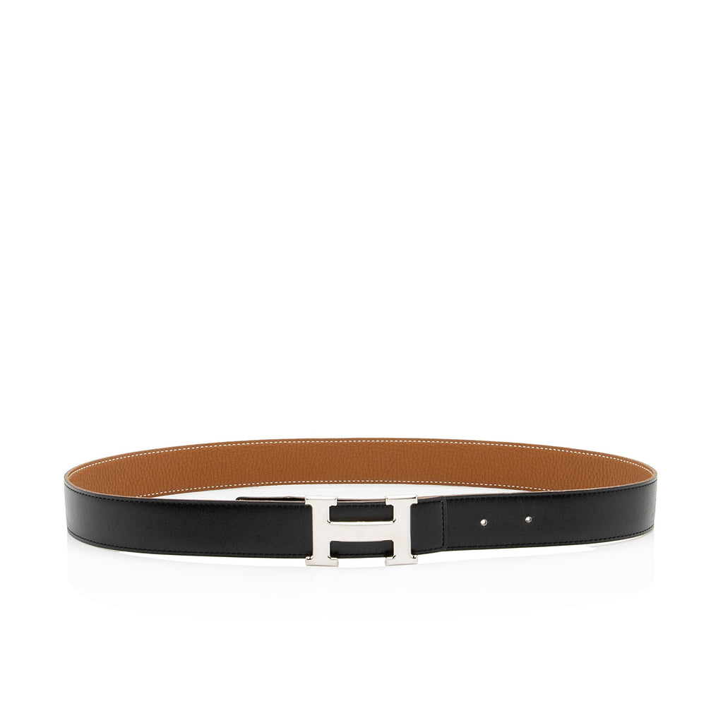 Hermes Box Calfskin Togo Leather 32mm Reversible H Belt - Size 34 / 85