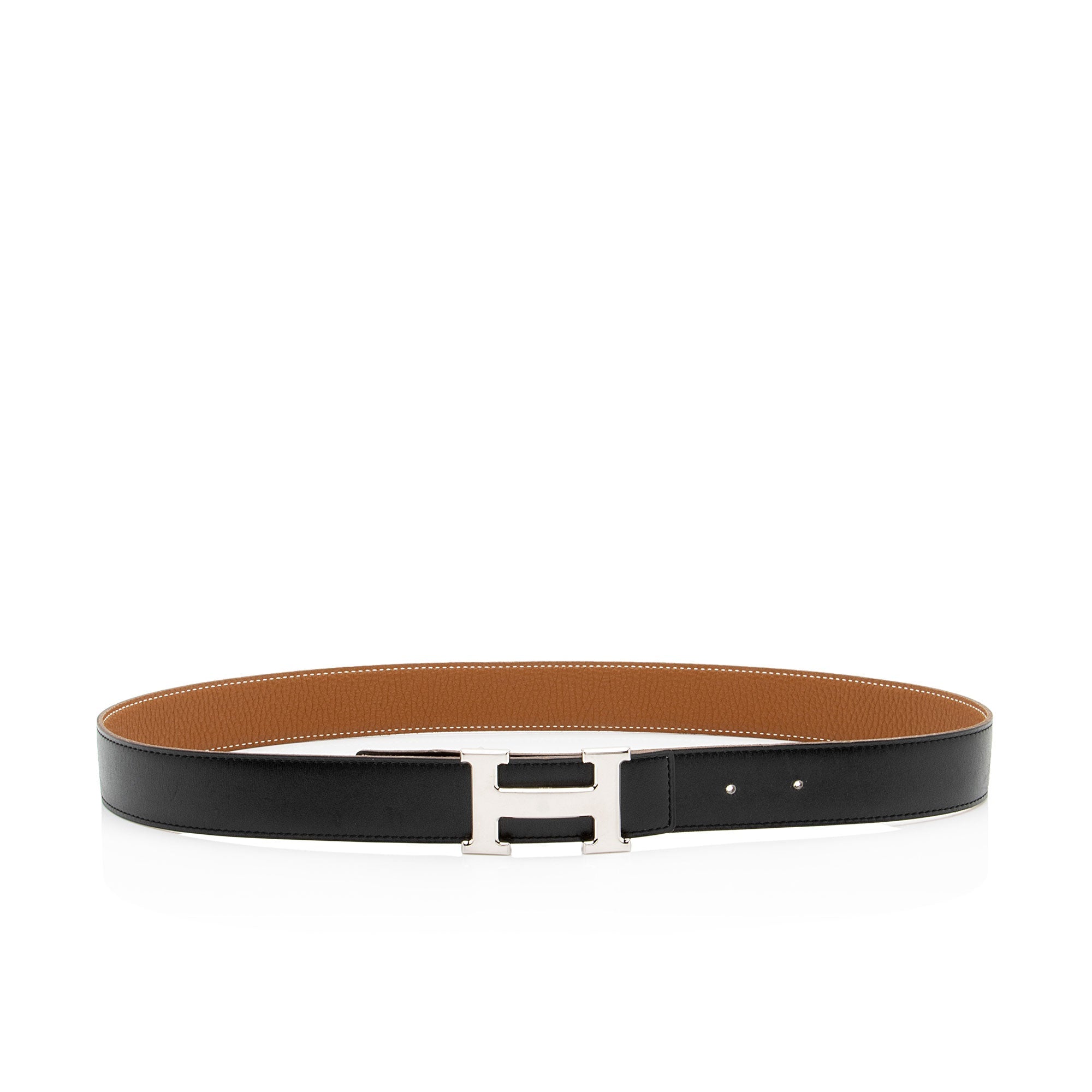 Hermes Box Calfskin Togo Leather 32mm Reversible H Belt - Size 34 / 85