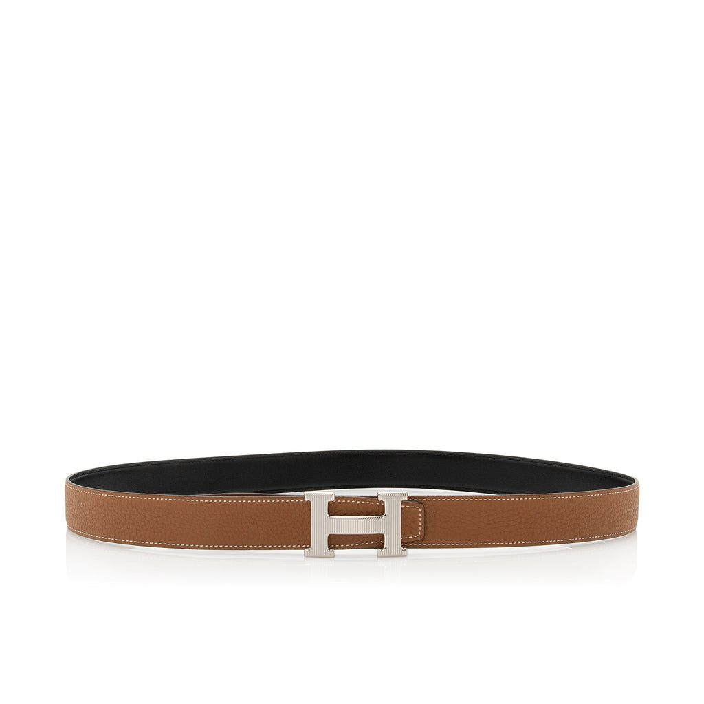Hermes Box Togo Calfskin H Striee Reversible Belt - Size 42 / 100 (SHF-22294)
