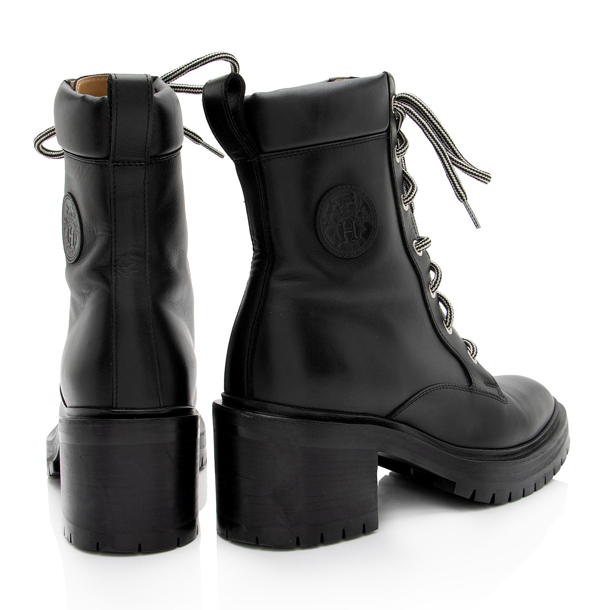 Hermes Calfskin Embossed Bridge Combat Boots - Size 7.5 / 37.5
