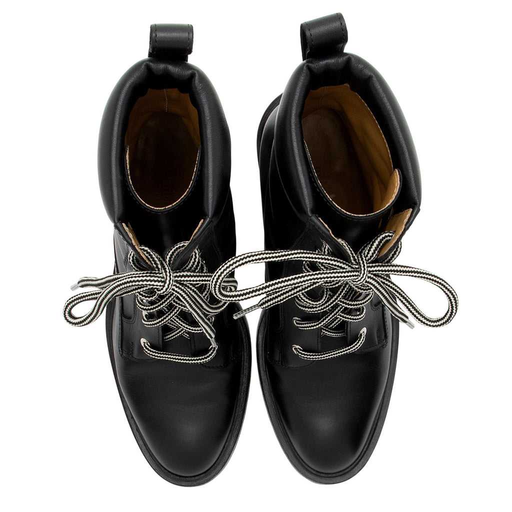 Hermes Calfskin Embossed Bridge Combat Boots - Size 7.5 / 37.5