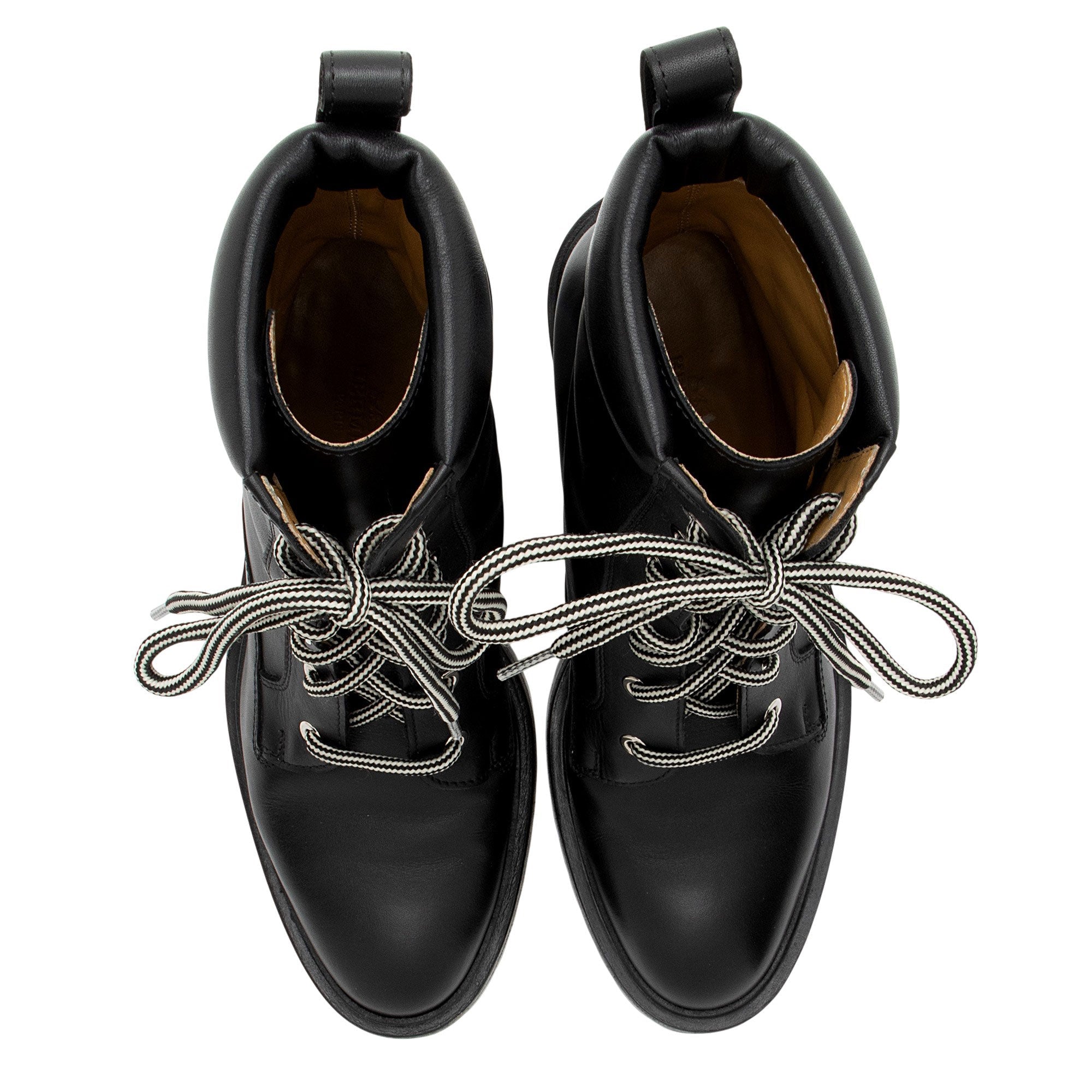 Hermes Calfskin Embossed Bridge Combat Boots - Size 7.5 / 37.5