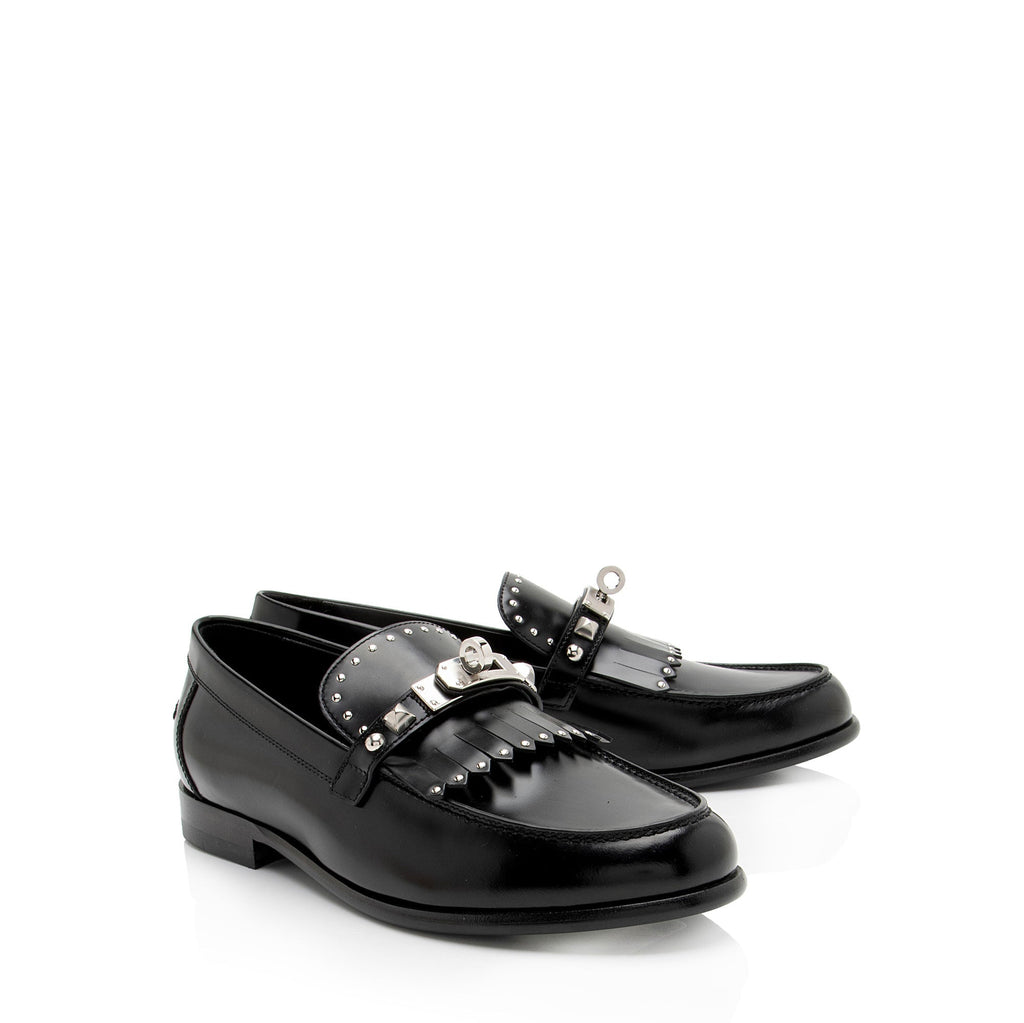 Hermes Calfskin Studded Fringe Destin Loafers - Size 7 / 37