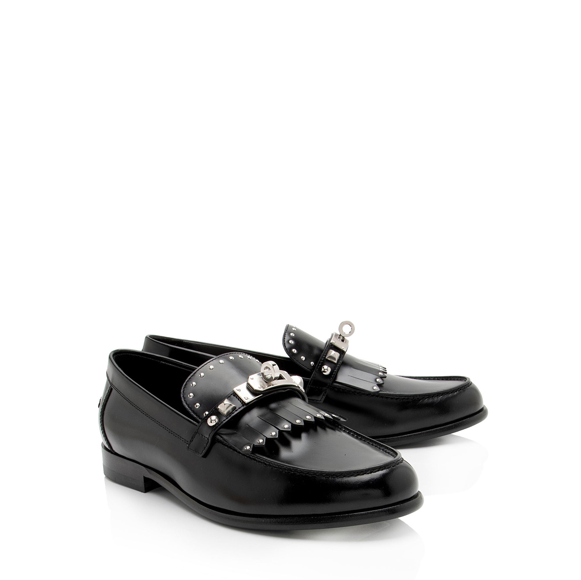 Hermes Calfskin Studded Fringe Destin Loafers - Size 7 / 37