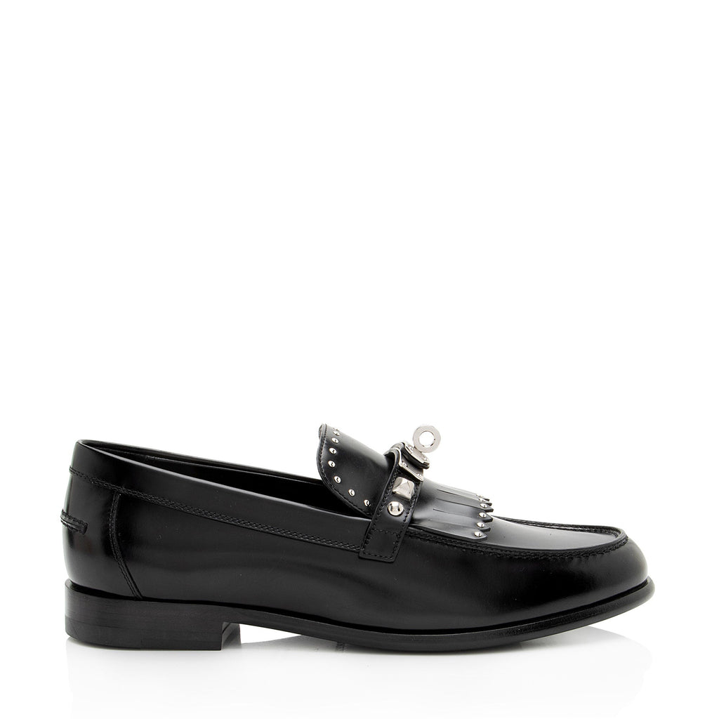 Hermes Calfskin Studded Fringe Destin Loafers - Size 7 / 37