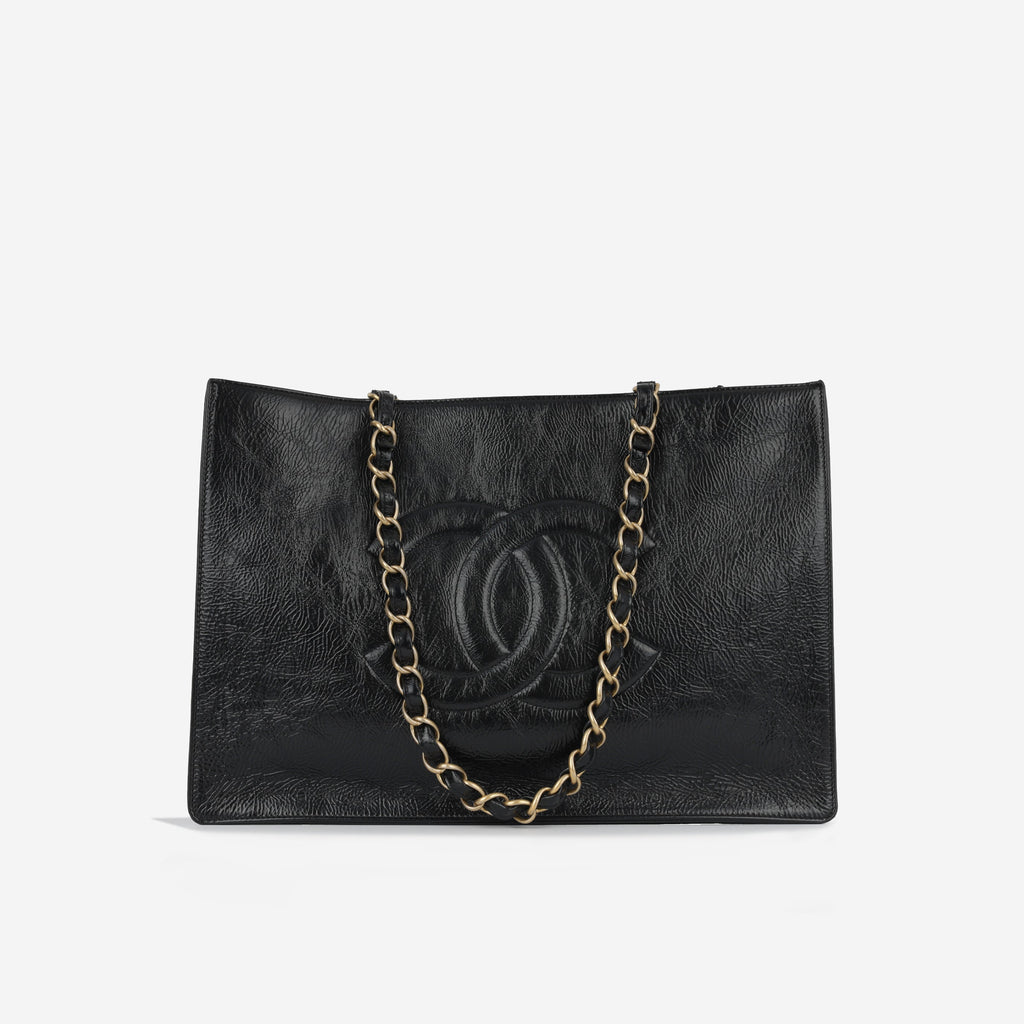 Chanel CC Shopping Tote - Black Glazed Calfskin | Gold Hardware