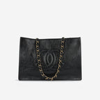 Chanel CC Shopping Tote - Black Glazed Calfskin | Gold Hardware