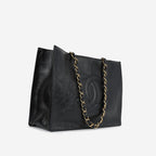 Chanel CC Shopping Tote - Black Glazed Calfskin | Gold Hardware