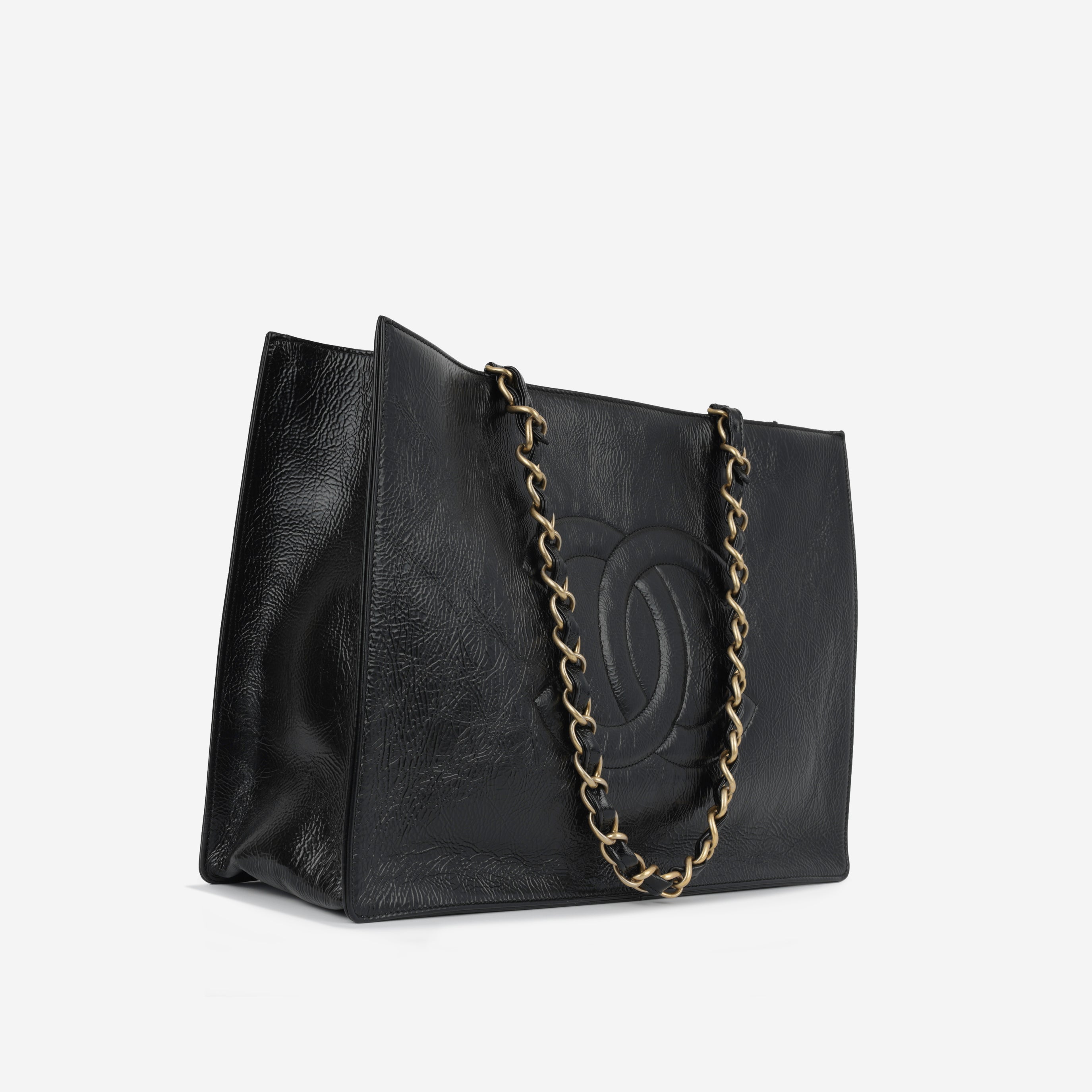 Chanel CC Shopping Tote - Black Glazed Calfskin | Gold Hardware