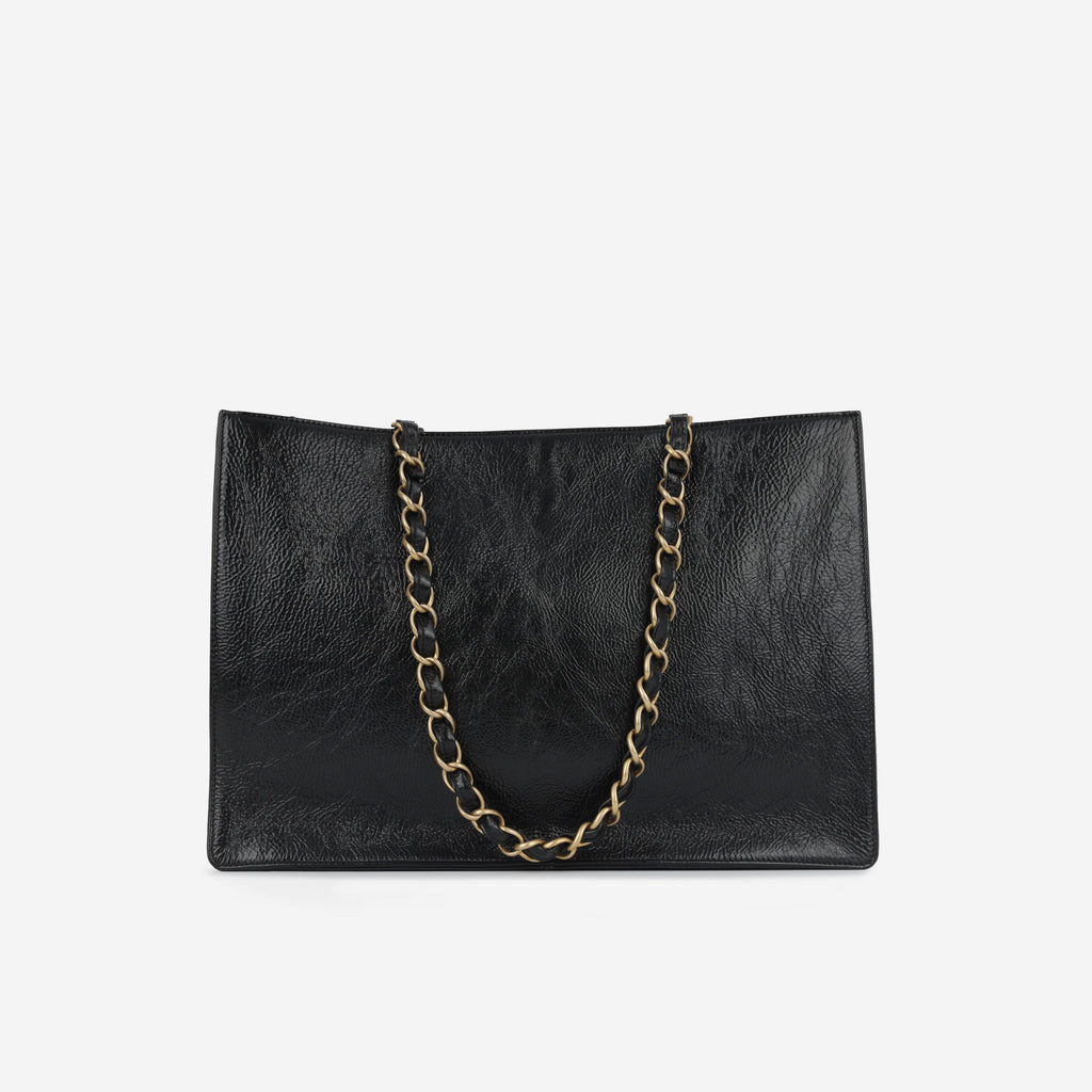 Chanel CC Shopping Tote - Black Glazed Calfskin | Gold Hardware