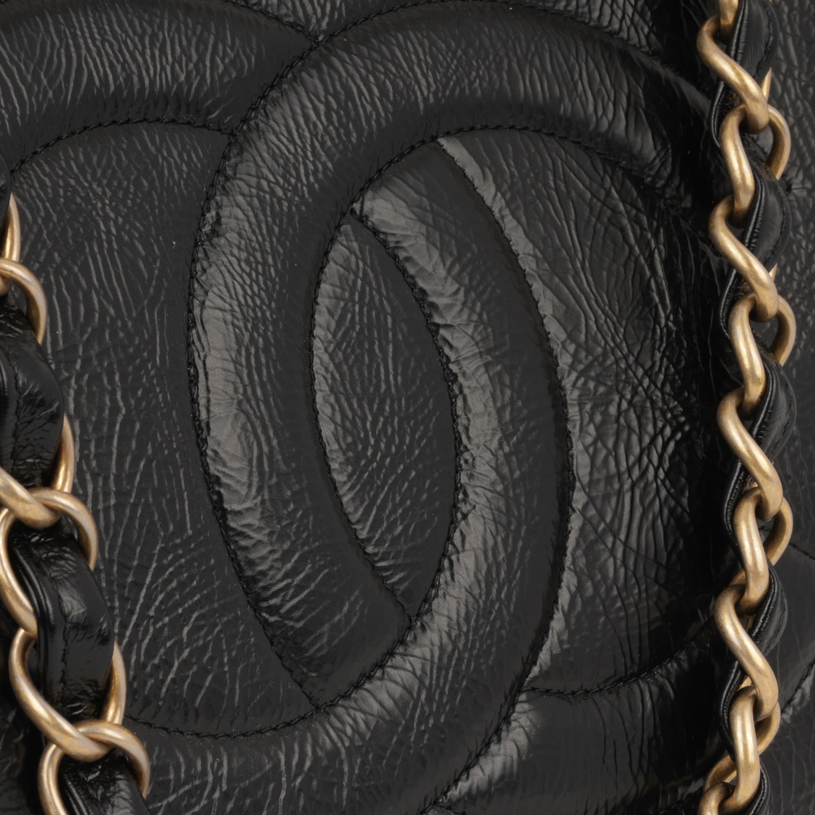 Chanel CC Shopping Tote - Black Glazed Calfskin | Gold Hardware