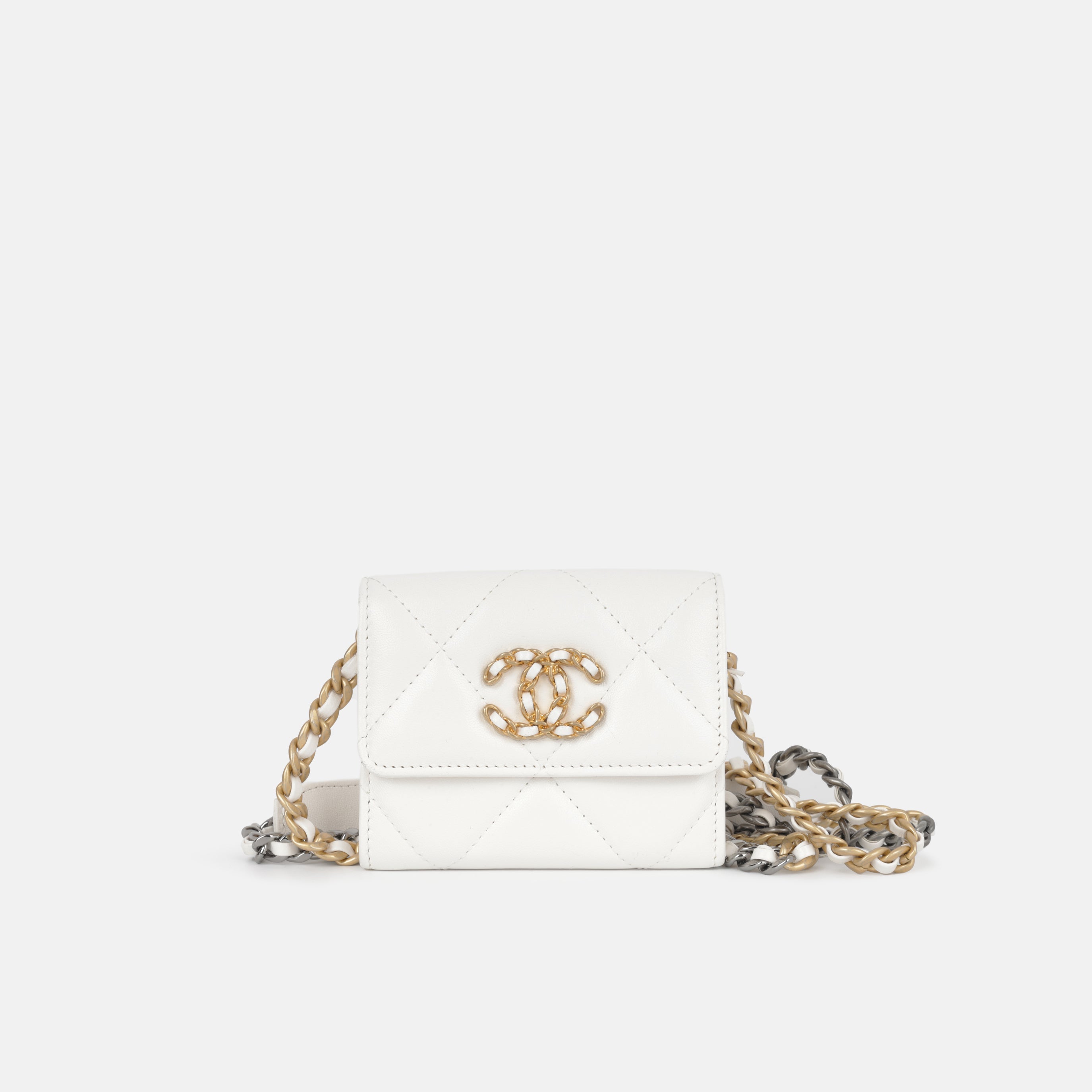 19 Cardholder on Chain - White Lambskin | Gold & Ruthenium Hardware