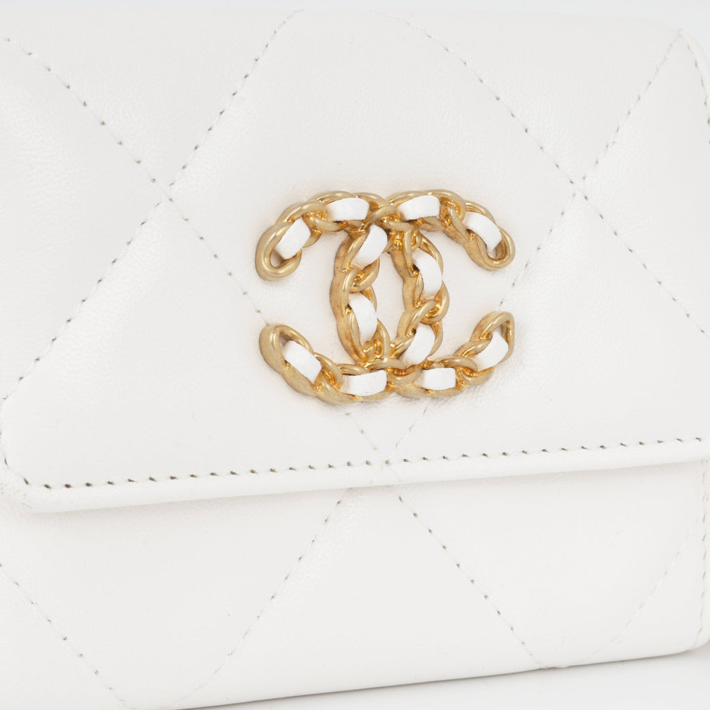 19 Cardholder on Chain - White Lambskin | Gold & Ruthenium Hardware