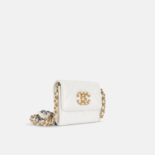 19 Cardholder on Chain - White Lambskin | Gold & Ruthenium Hardware