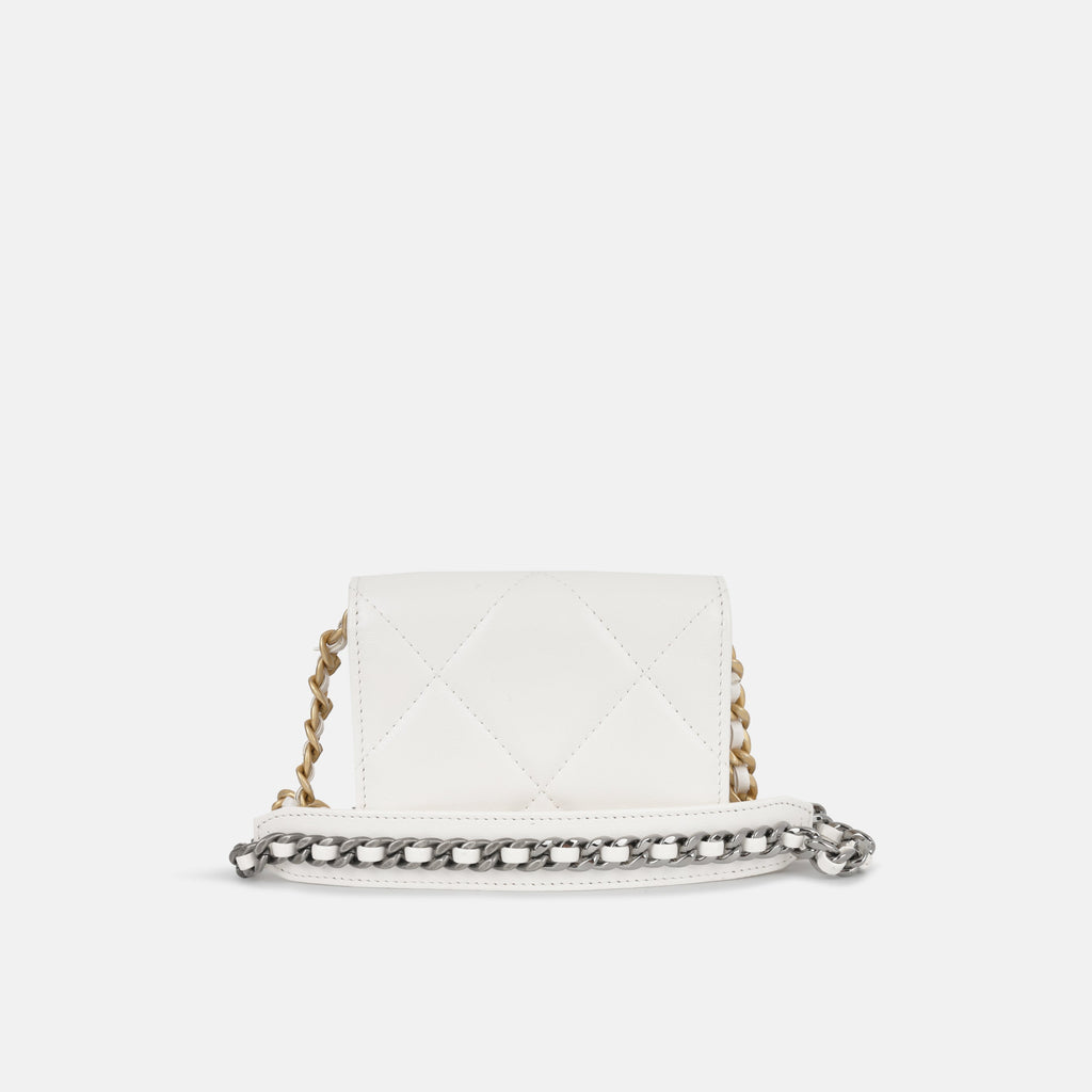 19 Cardholder on Chain - White Lambskin | Gold & Ruthenium Hardware