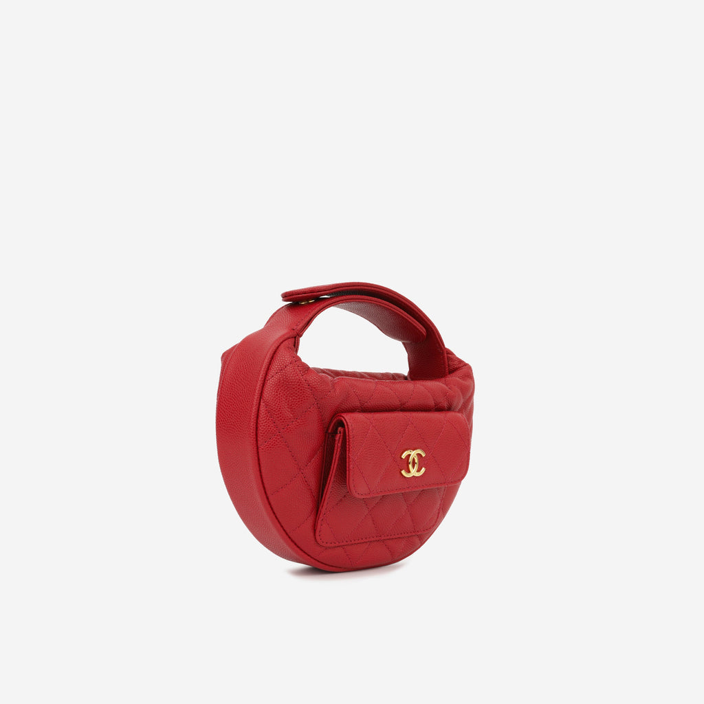Chanel Half Moon Clutch Bag - Red Caviar | Gold Hardware